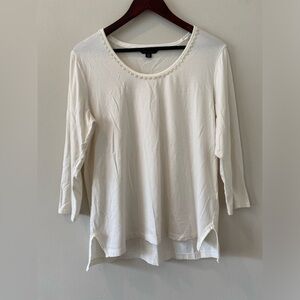 Land’s End Top Large (14-16) Crochet Neckline Long Sleeve Soft Side Slit